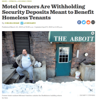 Screenshot of Seven Days article with photo of man sitting outside a motel