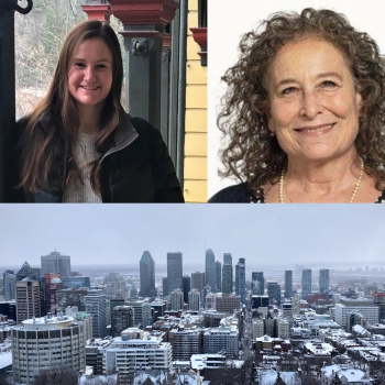 Collage of three images: a new staff member, a volunteer, and the city of Montreal